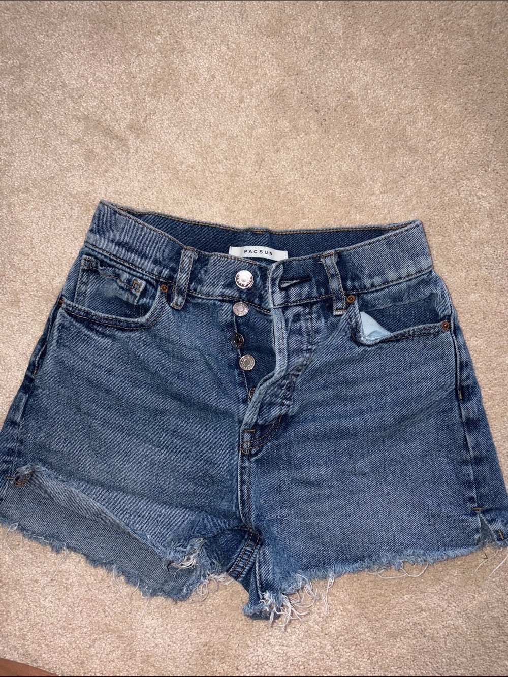PacSun Medium Blue High-Rise Distressed Denim Shorts- XS 24in waist